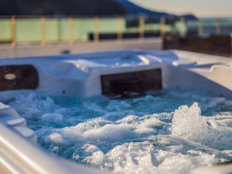 Hot,Tub,Hydromassage,Pool.,Illuminated,Pool.,Rest,Outside,The,City.